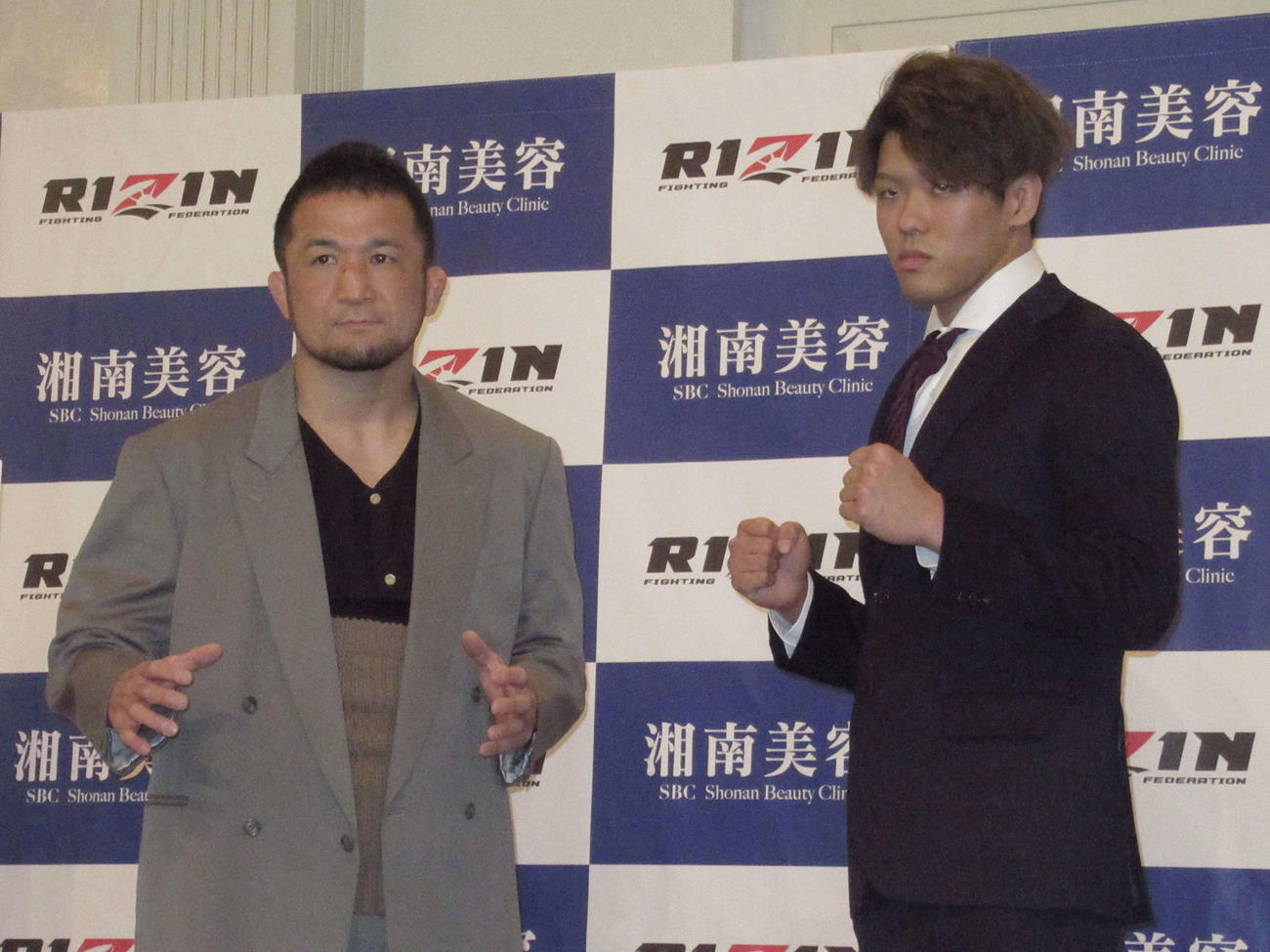 RIZIN34大会で対戦する中村（左）と山本（撮影・勝部晃多）