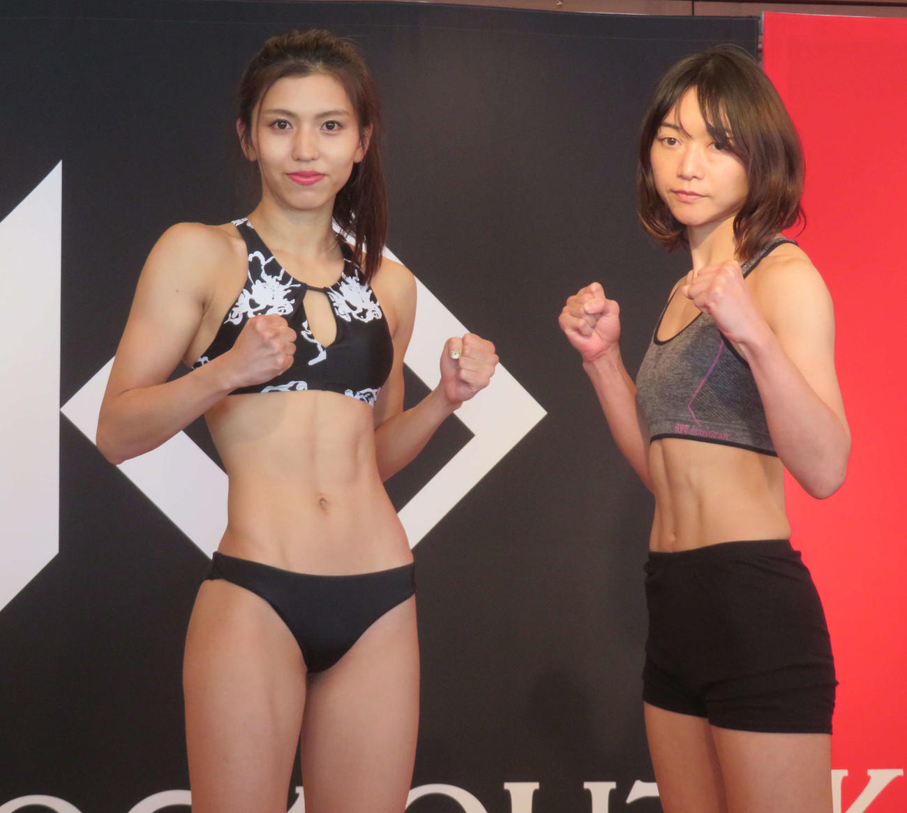 KNOCK OUT－BLACK女子ミニマム級王座決定戦で激突するぱんちゃん璃奈（左）と喜多村美紀