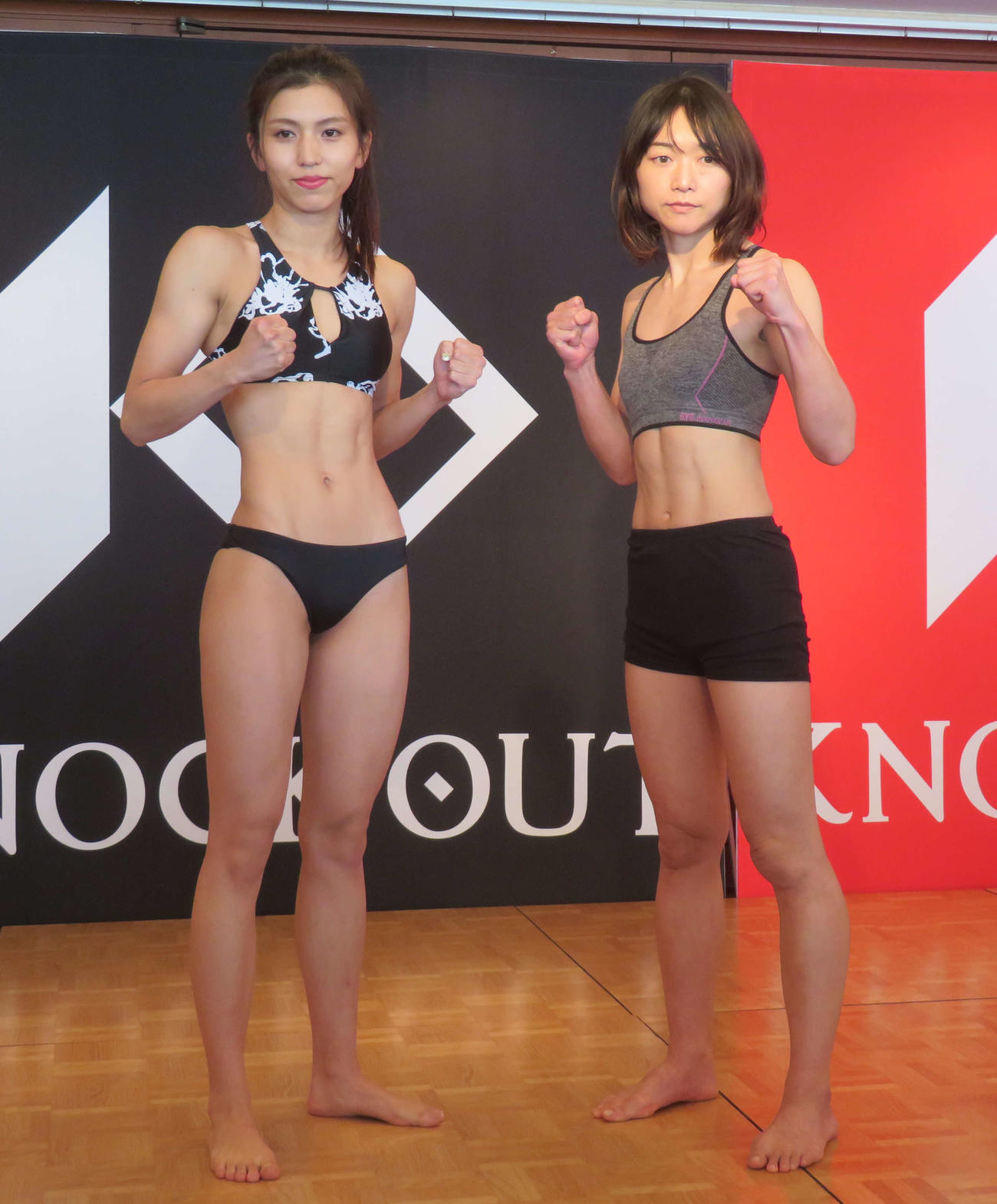 KNOCK OUT－BLACK女子ミニマム級王座決定戦に臨むぱんちゃん璃奈（左）と喜多村美紀