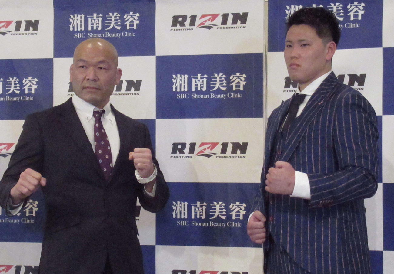 RIZIN35大会で対戦する高阪剛（左）と上田幹雄（撮影・勝部晃多）
