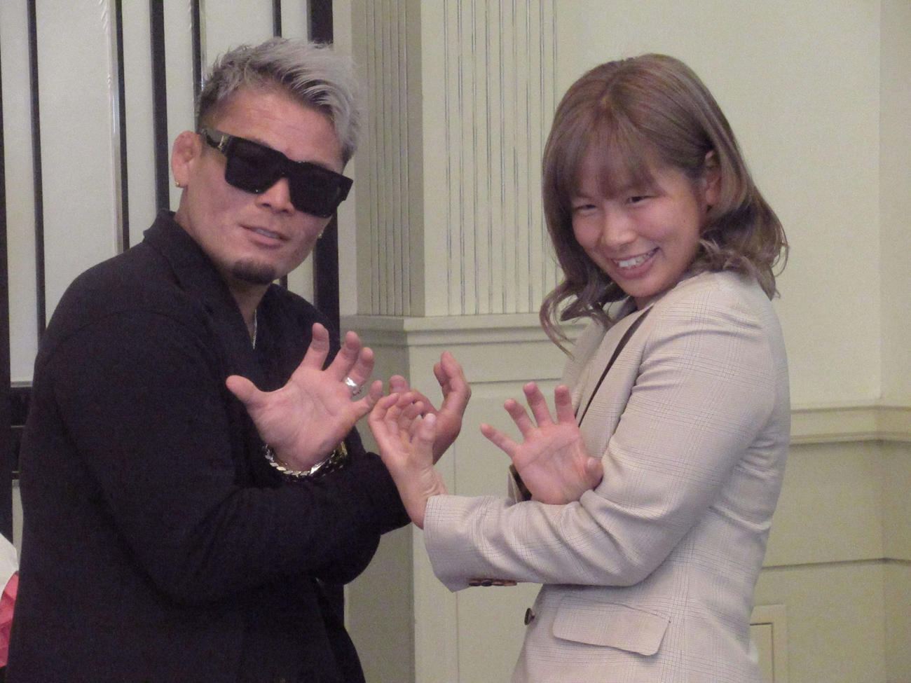 RIZIN35大会への出場が決まった浅倉（右）と武田（撮影・勝部晃多）