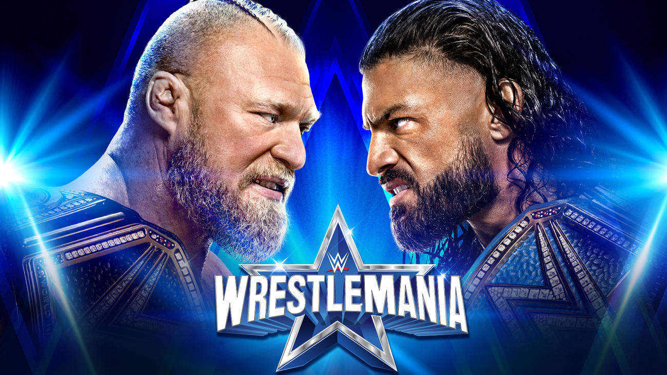 レッスルマニア38大会第2日のメインとなるWWEヘビー級王者レスナー（左）とWWEユニバーサル王者レインズの王座統一戦（C）2022 WWE, Inc. All Rights Reserved.