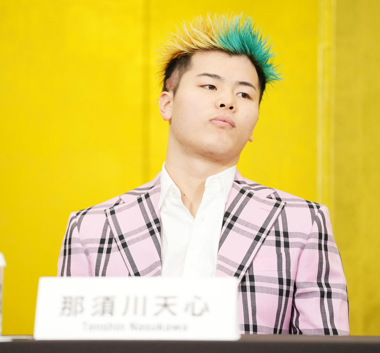会見に臨む、左から那須川天心、榊原信行実行委員、武尊（撮影・横山健太）