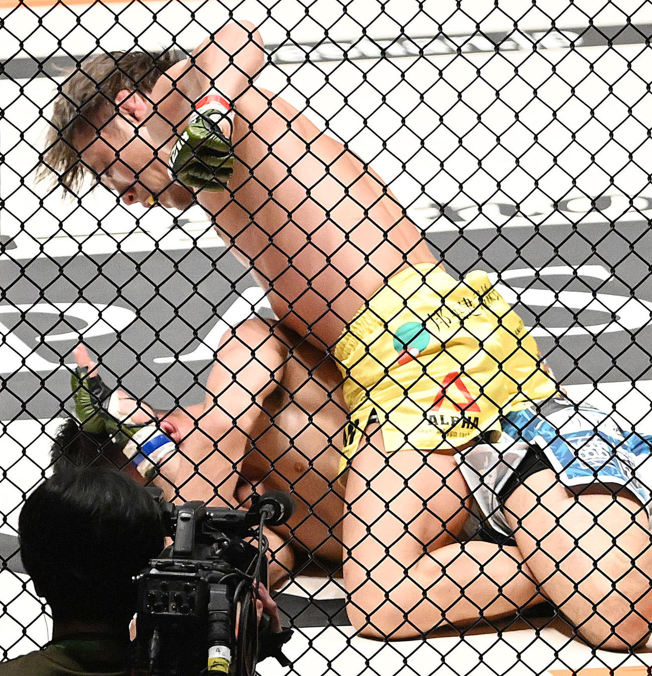 摩嶋（下）にパンチを見舞う金原（撮影・滝沢徹郎）