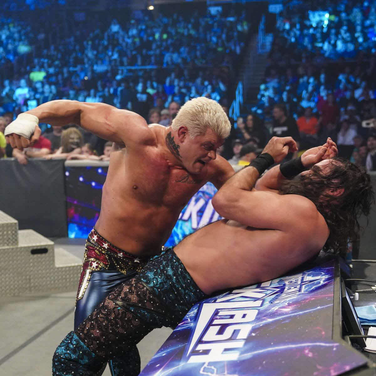 ロリンズ（右）との場外戦で殴るローデス（C）2022 WWE, Inc. All Rights Reserved.
