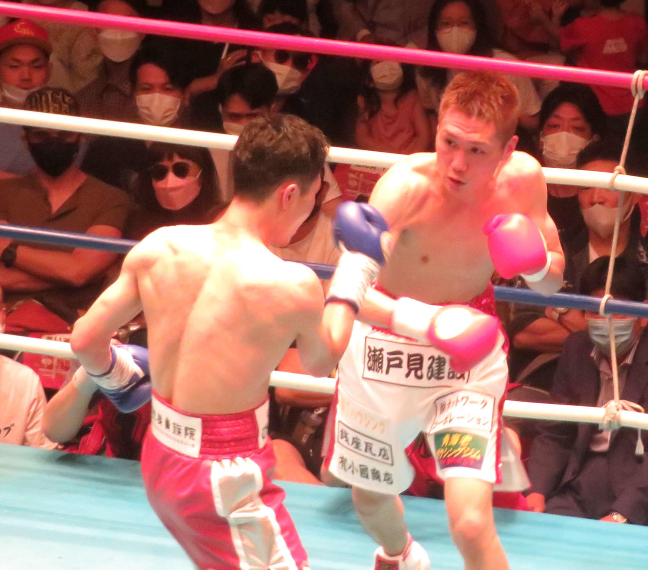 約3年ぶりのリングに上がった元IBF世界スーパーバンタム級王者小国（右）