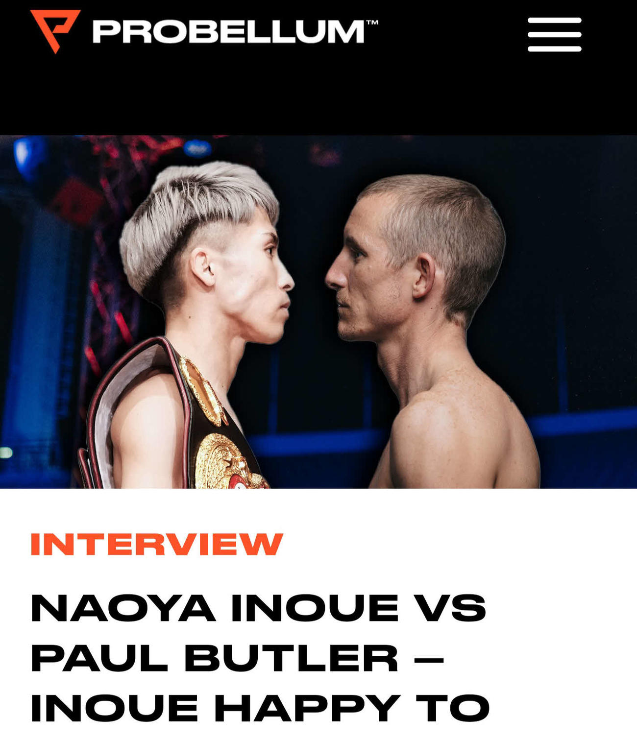 WBO王者バトラー（右）と契約する米プロベラム社公式サイトに掲載された井上とのフェースオフ合成写真（プロベラム社公式サイトより）