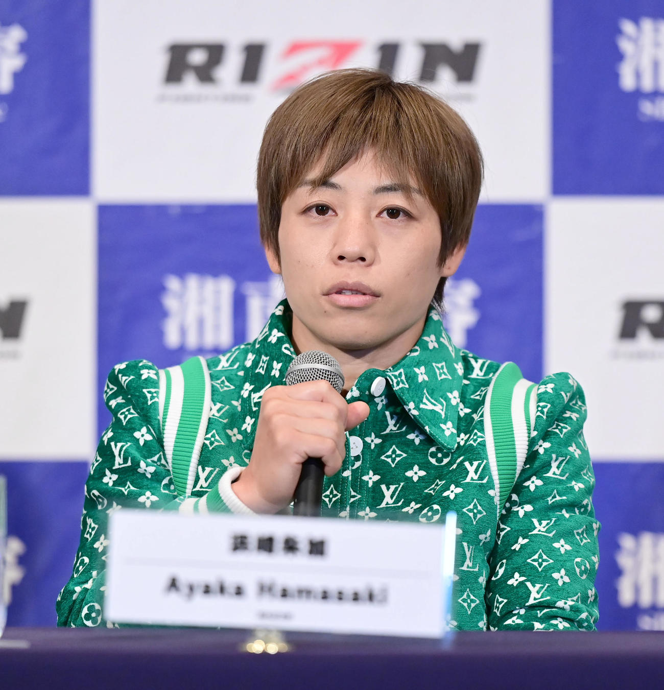 RIZIN37大会の追加対戦カード発表会見で抱負を語る浜崎朱加（撮影・小沢裕）