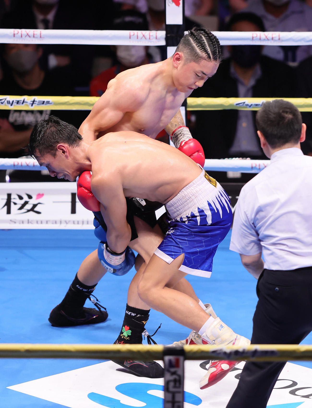 8回、森（後方）はカルコシアからダウンを奪う（撮影・足立雅史）