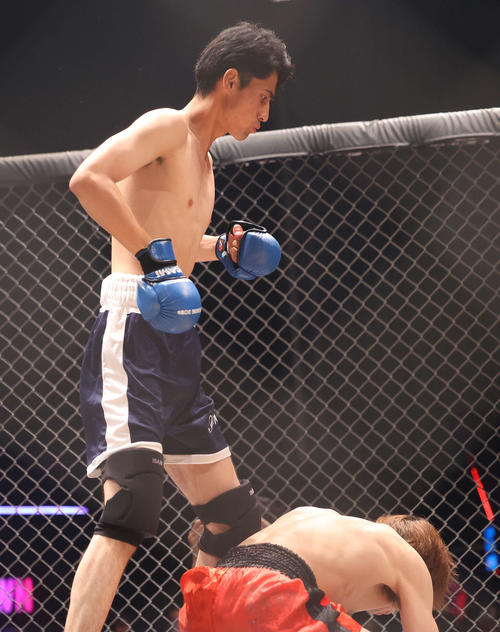 中村(下)に勝利するかまる(撮影・河田真司)