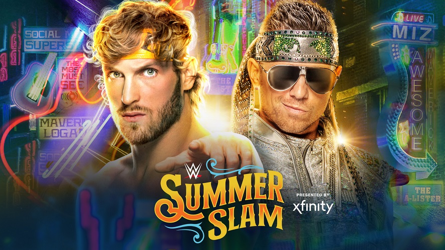 サマースラム大会でザ・ミズ（右）とのシングル戦に臨む人気ユーチューバーでボクサーのローガン・ポール（C）2022 WWE, Inc. All Rights Reserved.
