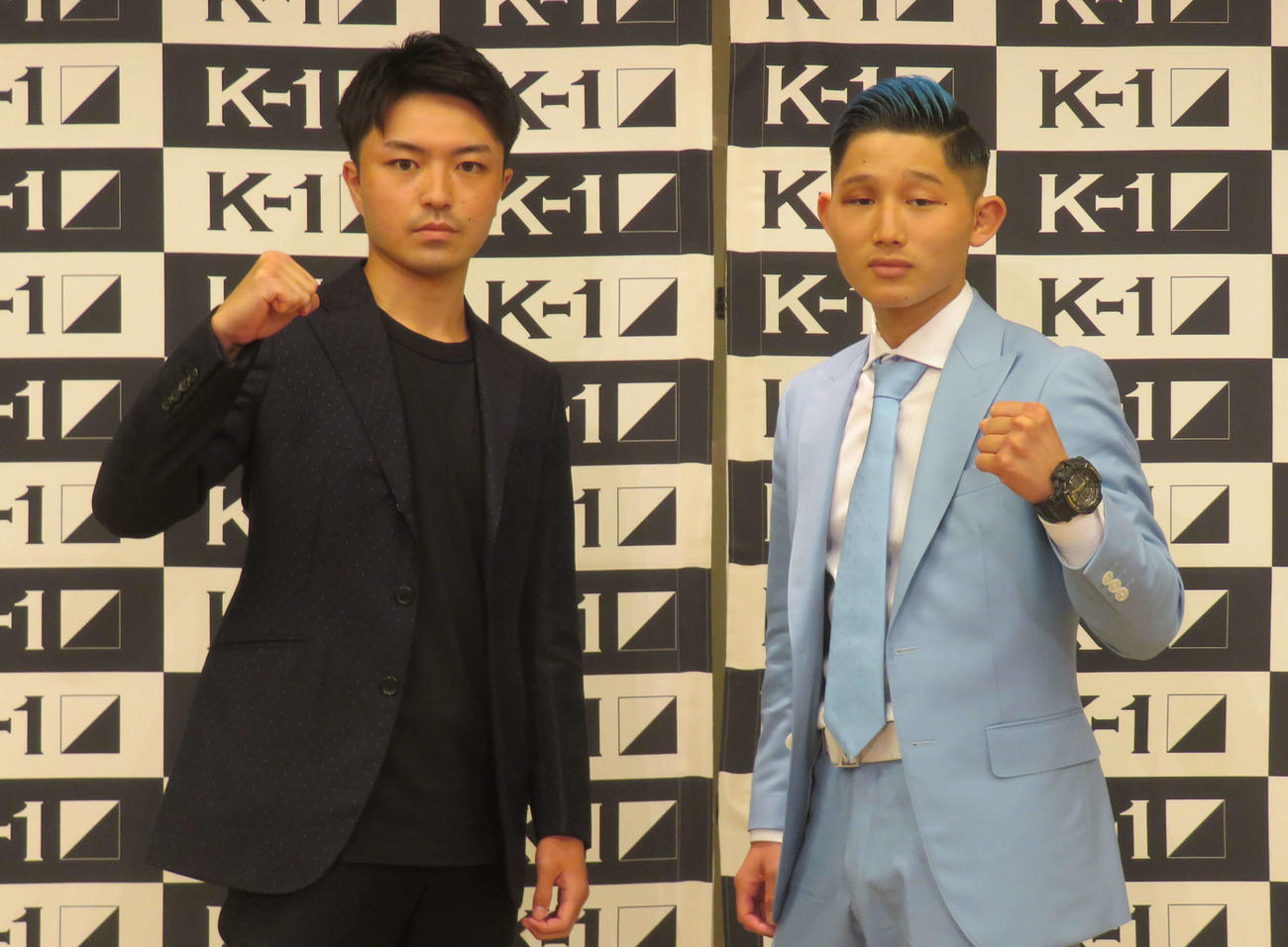 19年11月以来、約3年ぶりに復帰戦に臨むK－1フェザー級の西京春馬（左）。右は対戦相手の森坂陸