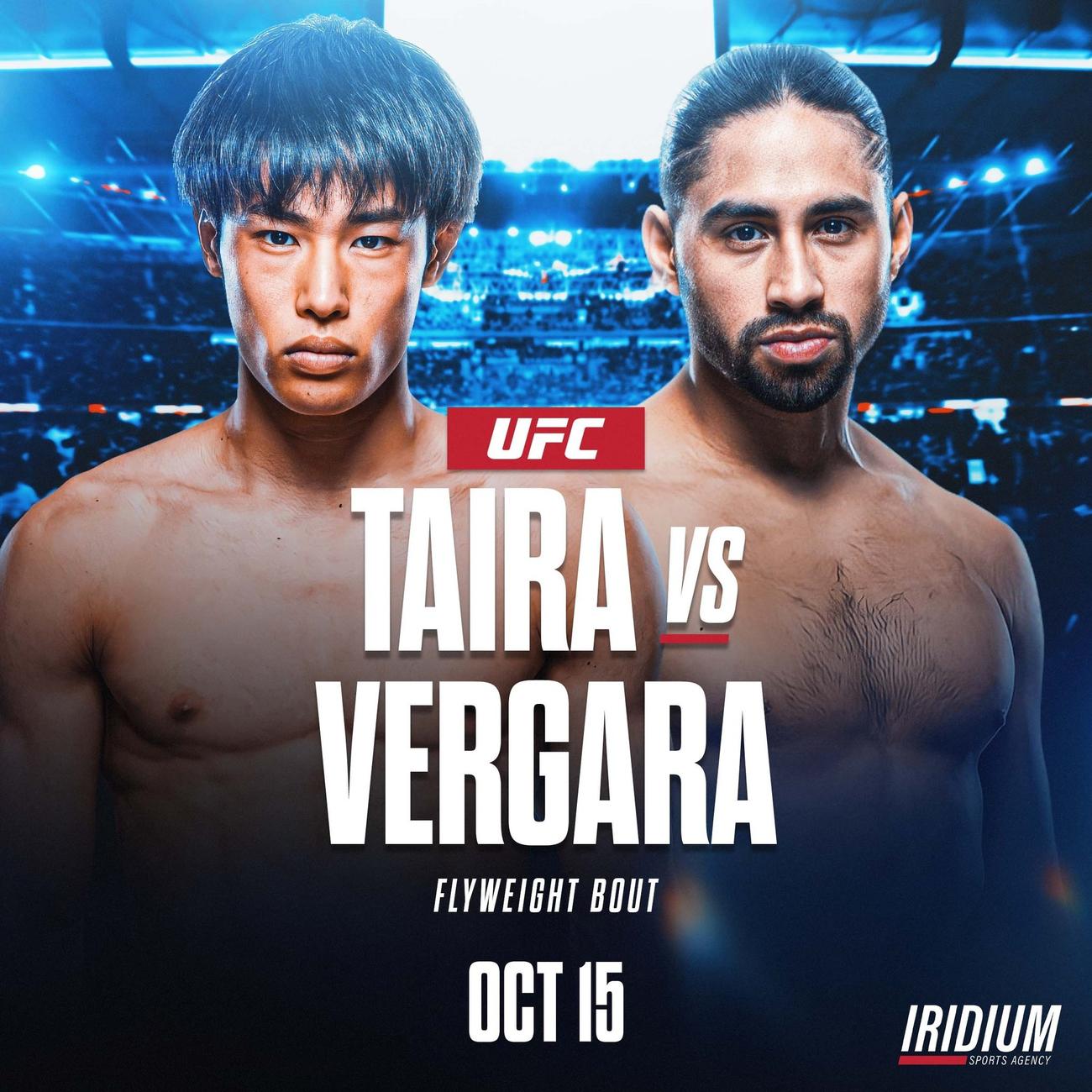 10月15日、UFCファイトナイト大会でC..J.ベルガラ（右）と対戦する「超新星」平良達郎（米マネジメント、イリディアム・スポーツ社公式SNSより）