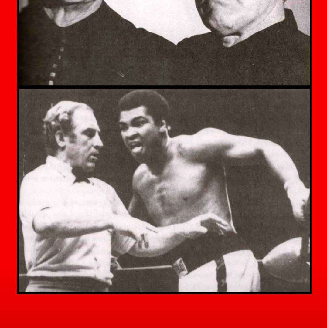 76年のアントニオ猪木と対戦したムハマド・アリ（右）とのレフェリーを務めるジン・ラーベルさん（ラーベルさんの公式サイトより）