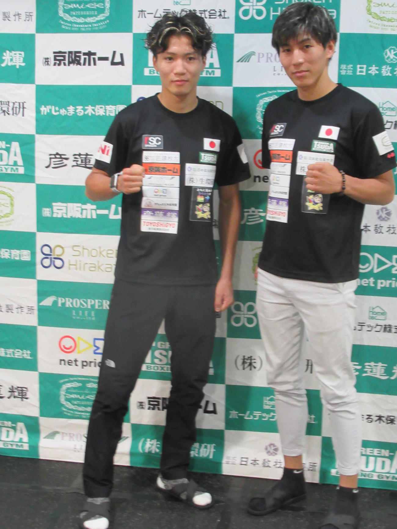 会見したグリーンツダジムの前田（左）と下町（撮影・実藤健一）