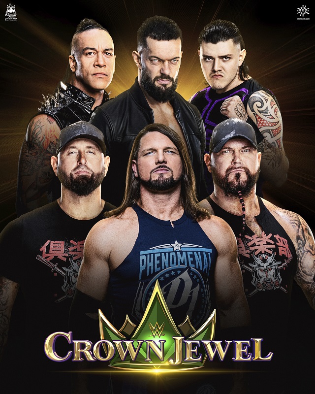 11月6日のWWEクラウン・ジュエル大会で6人タッグが決まった新日本プロレスの現NEVER無差別級王者カールアンダーソン（前列左端）（C）2022 WWE, Inc. All Rights Reserved