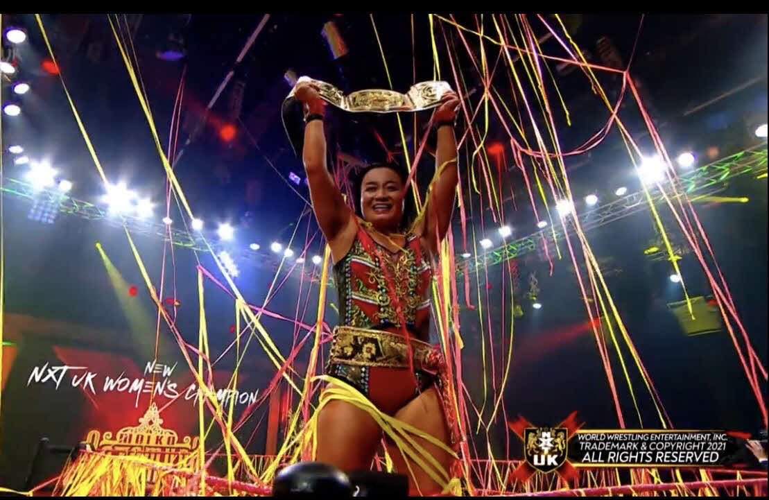 5月、NXT・UK王座を防衛した里村（WWE提供）