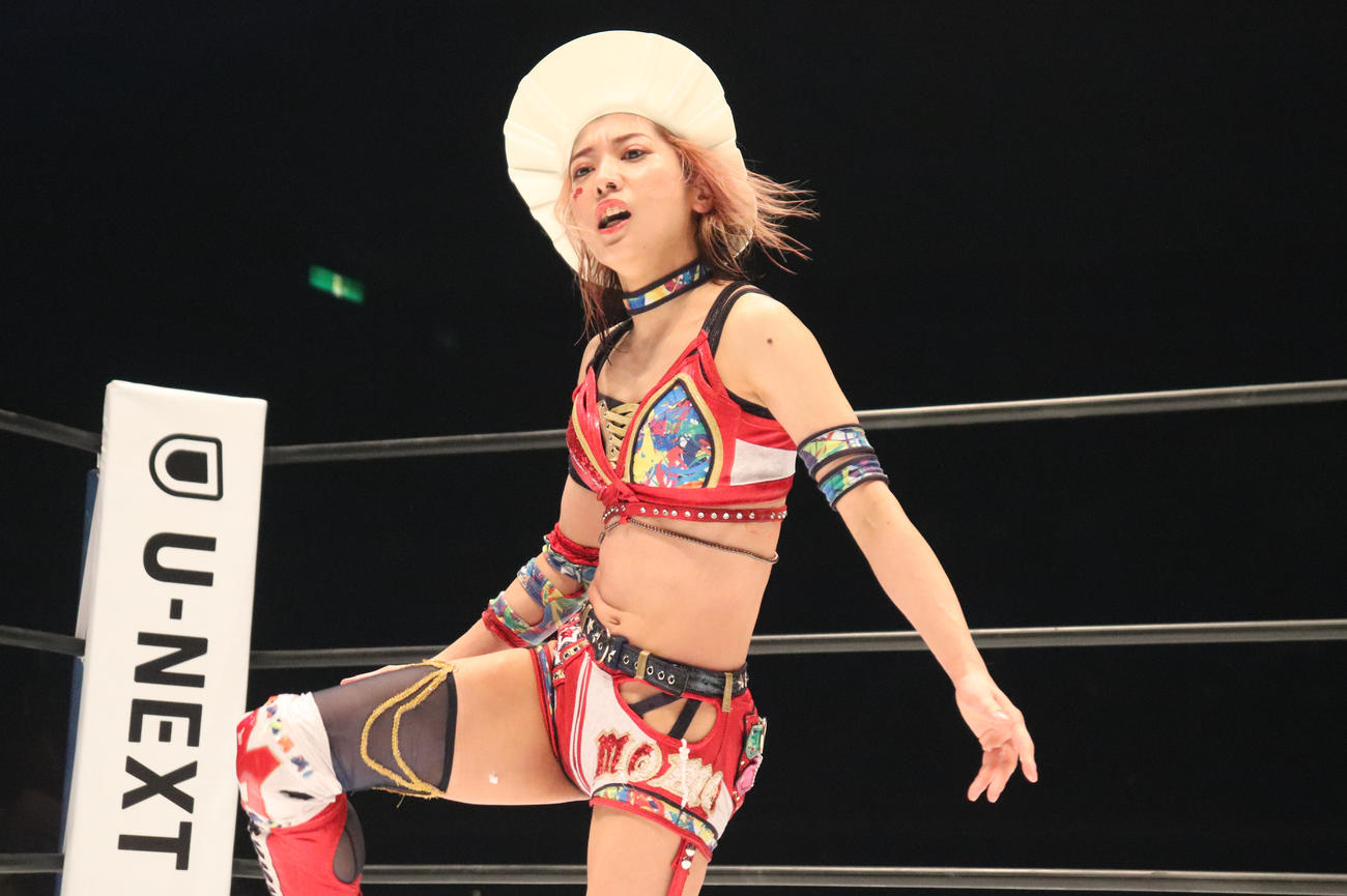 スターダムとどろき大会　気合十分！シャンプーハットをかぶって復活した向後桃（撮影・渋谷征平）