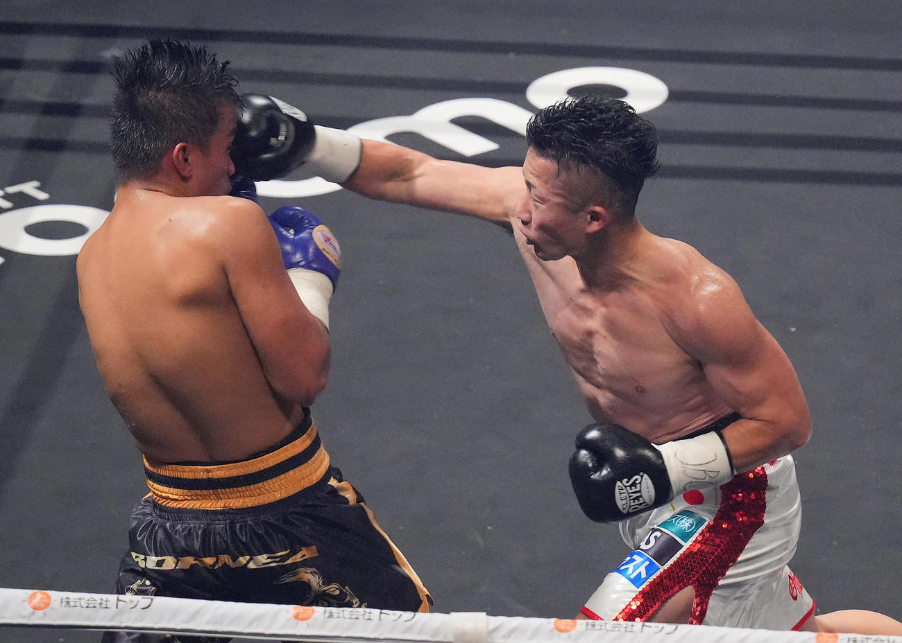 井上対ボルネア　2回、ボルネア（右）を攻める井上拓（撮影・垰建太）