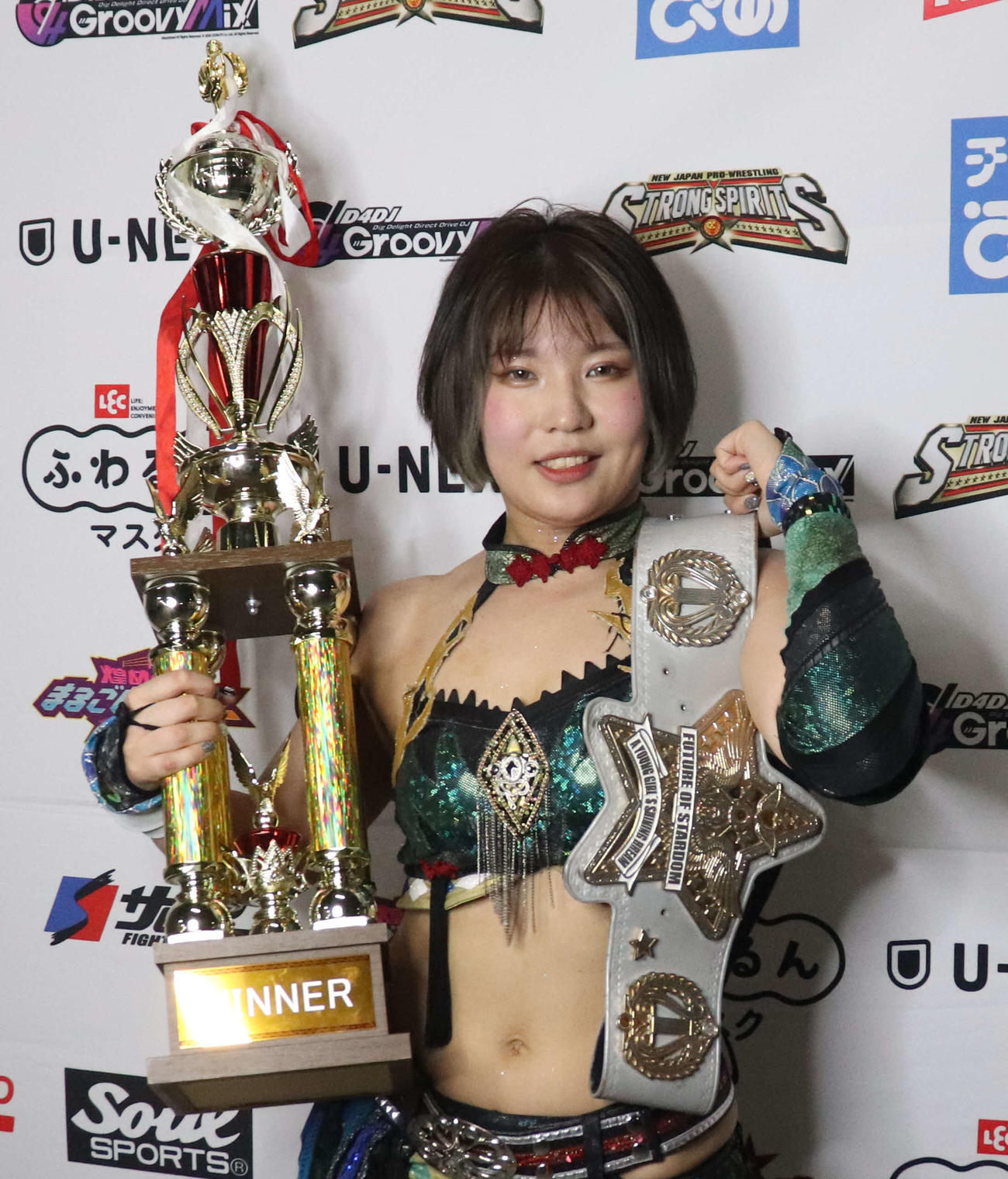 スターダム高田馬場大会　フューチャー・オブ・スターダム選手権で2度目の防衛に成功した壮麗亜美（撮影・松熊洋介）