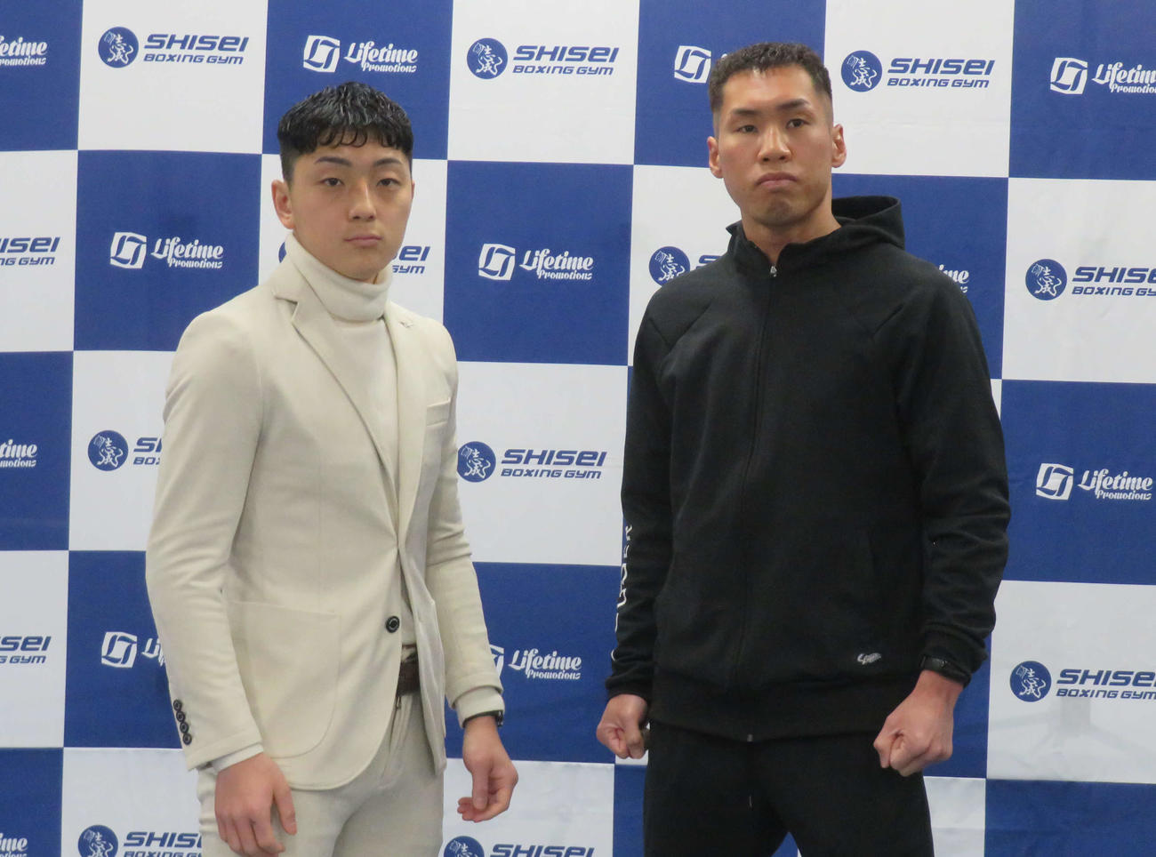3月29日に東洋太平洋スーパーフェザー級王座決定戦に臨む同級3位森武蔵（左）と同級6位渡辺卓也