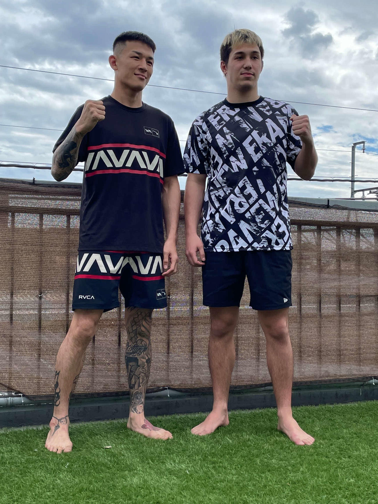 4・1の「RIZIN.41」に向けて、合同で公開練習を行った萩原京平（左）、宇佐美正パトリック