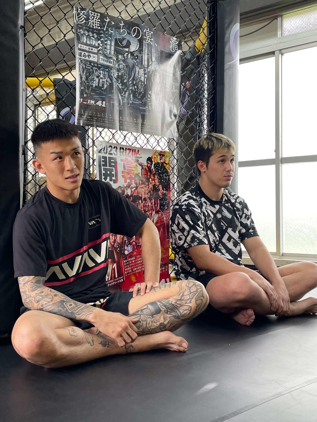 4・1の「RIZIN.41」に向けて、合同で公開練習を行った萩原京平（左）、宇佐美正パトリック