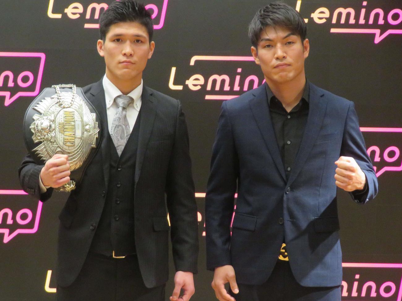 日本ライト級タイトル戦で拳を交える王者宇津木秀（左）と同級7位仲里周磨