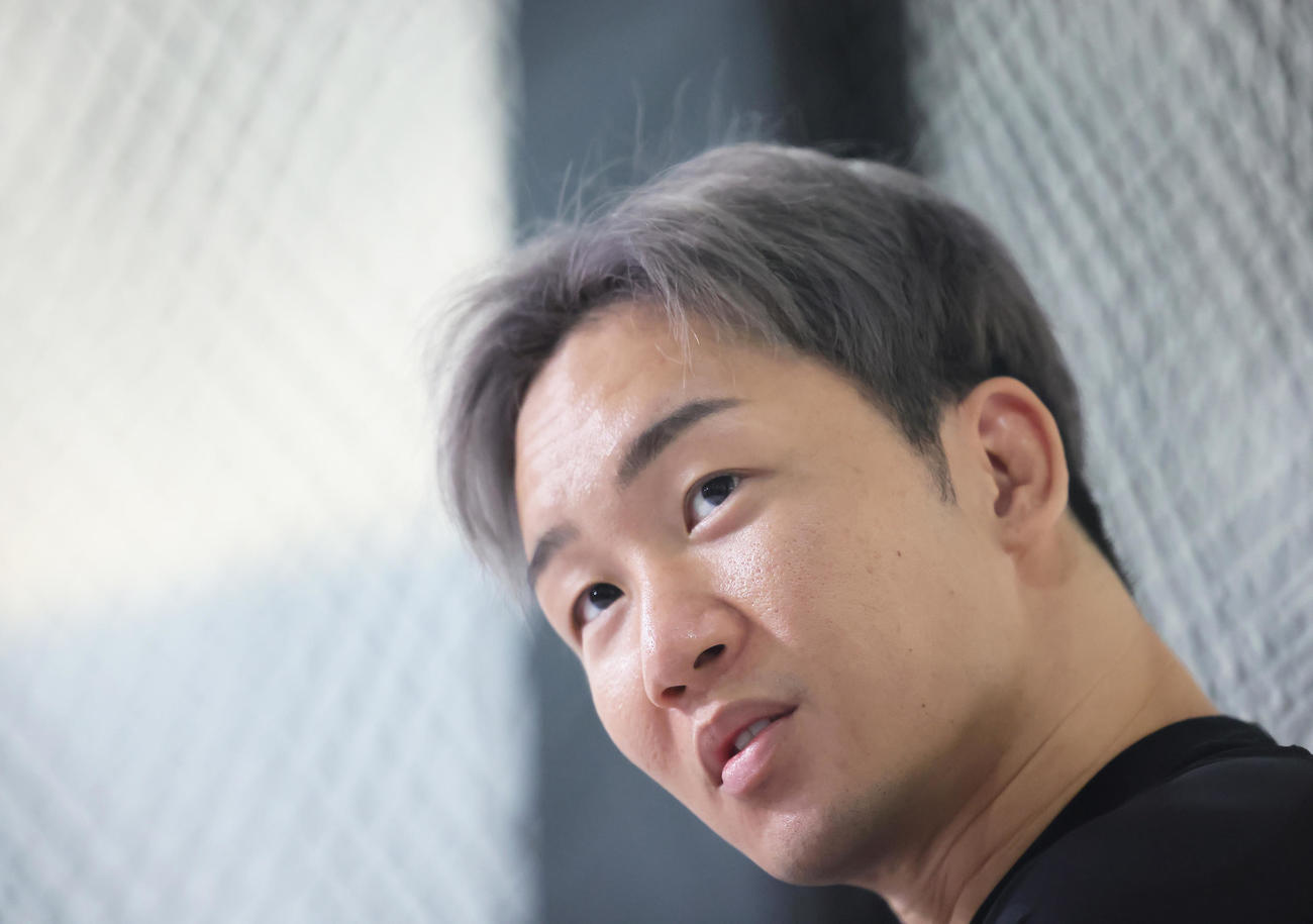公開トレーニングを終え、意気込みを語る朝倉（撮影・足立雅史）