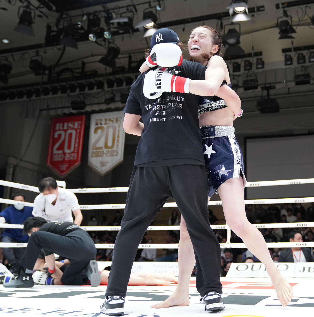 1回、金子にKO勝ちを収め大喜びする宮原（撮影・小沢裕）