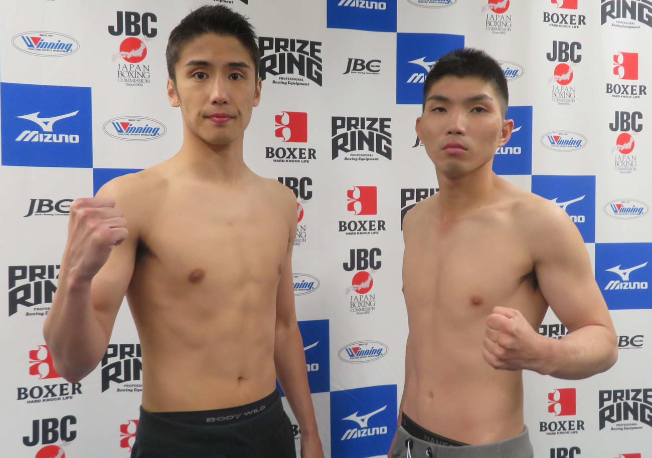 左拳の手術を経て約1年ぶりに復帰する日本フェザー級18位木村蓮太朗（左）。右は対戦相手の干場悟