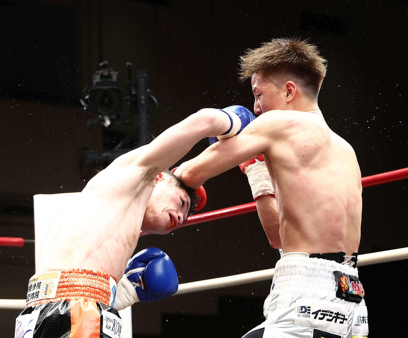 7回、激しく打ち合う近藤（左）と村地（撮影・河田真司）