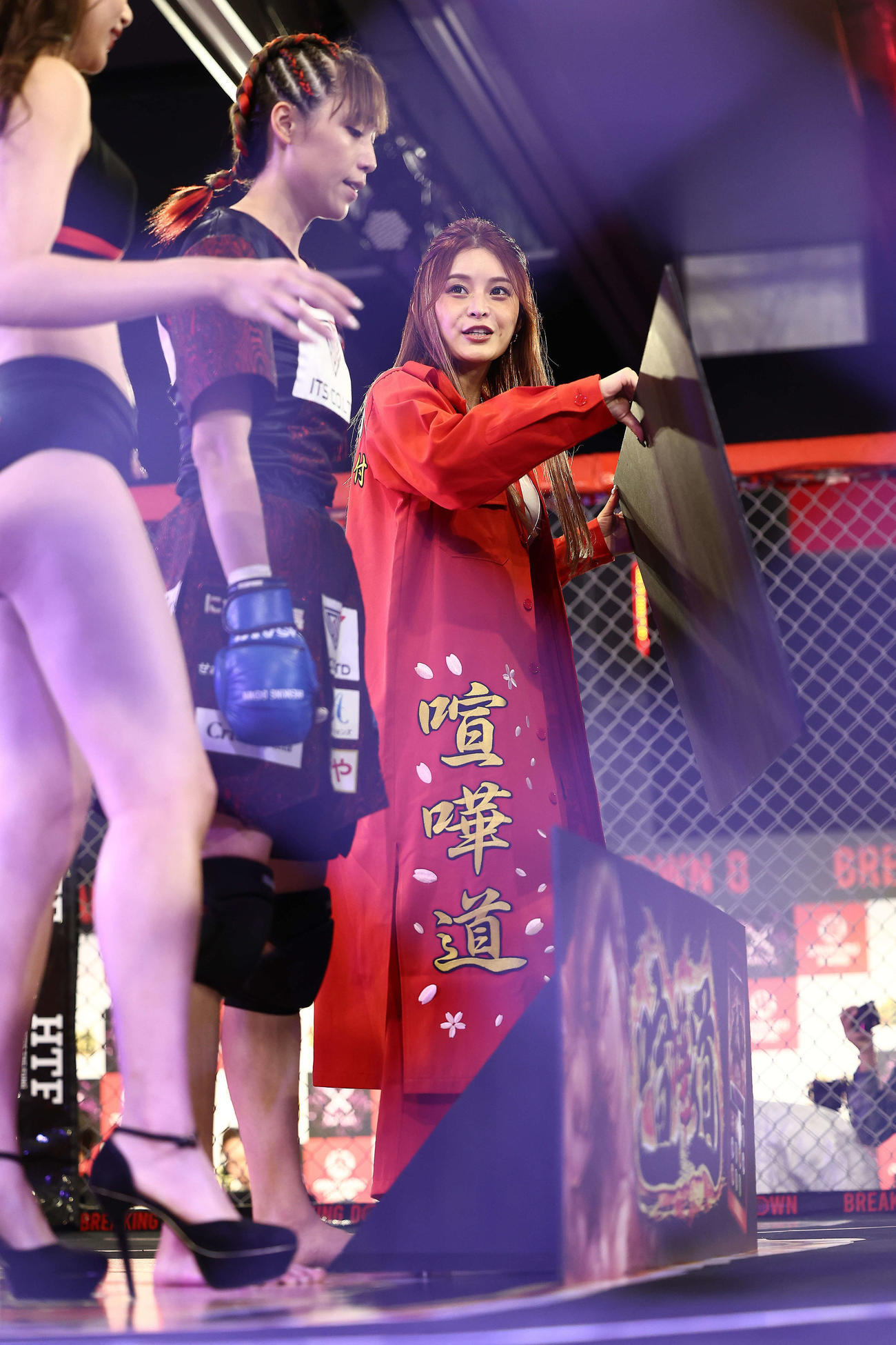 泉あお対いわち　　試合後リングに上がるちゃちゃ丸（撮影・河田真司）