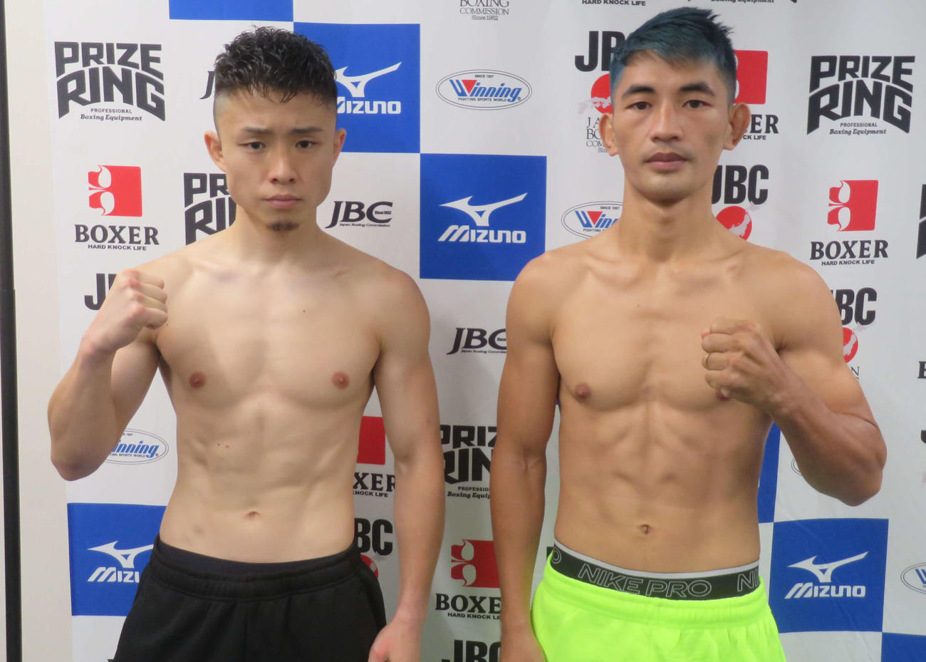 約1年2カ月ぶりの再起戦に臨む元日本ミニマム級王者石沢開（左）と対戦相手のジェイセバー・アブシード