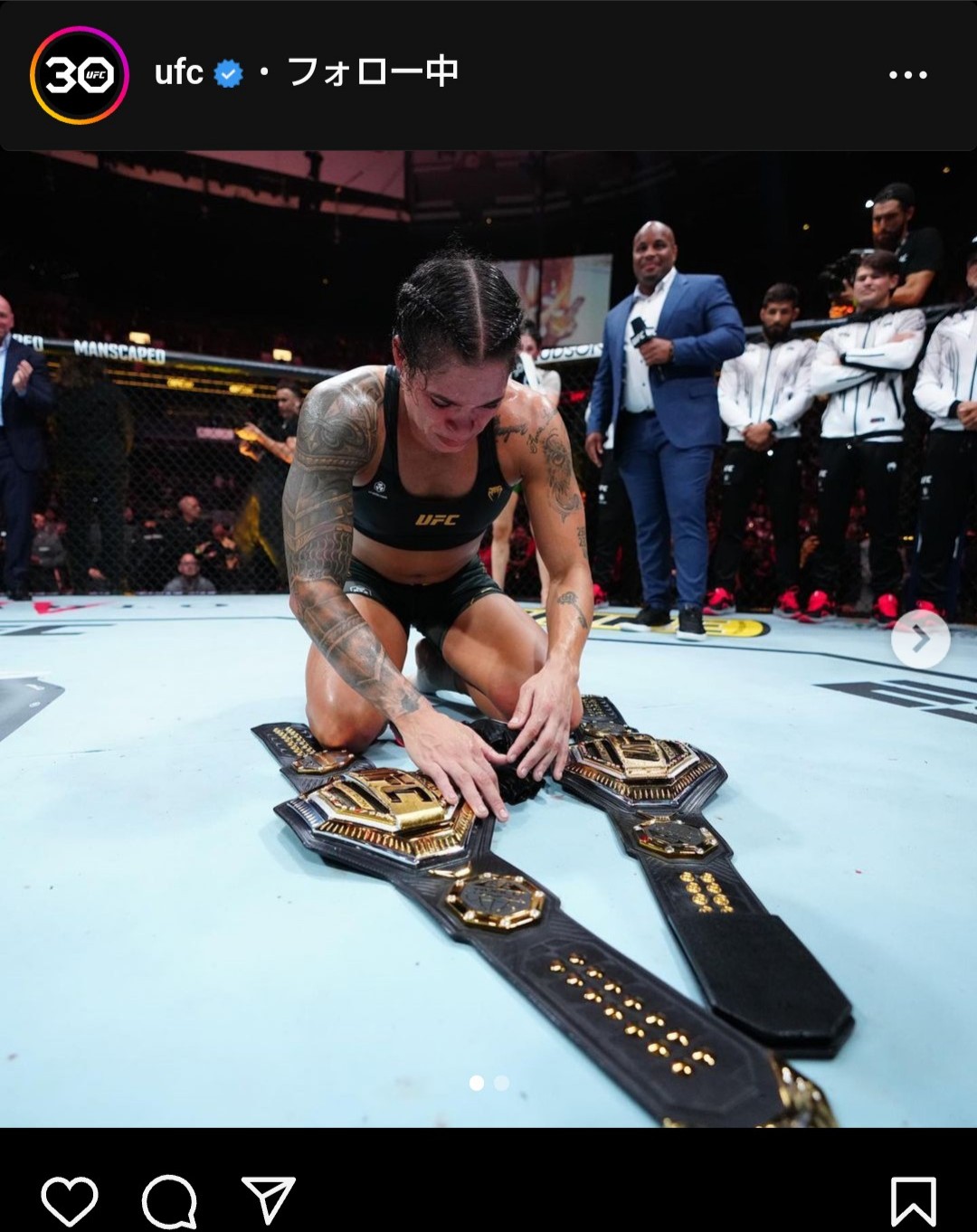 UFC女子バンタム級王座防衛後、ベルトを置いて引退表明した王者アマンダ・ヌネス（UFC公式インスタグラムから）