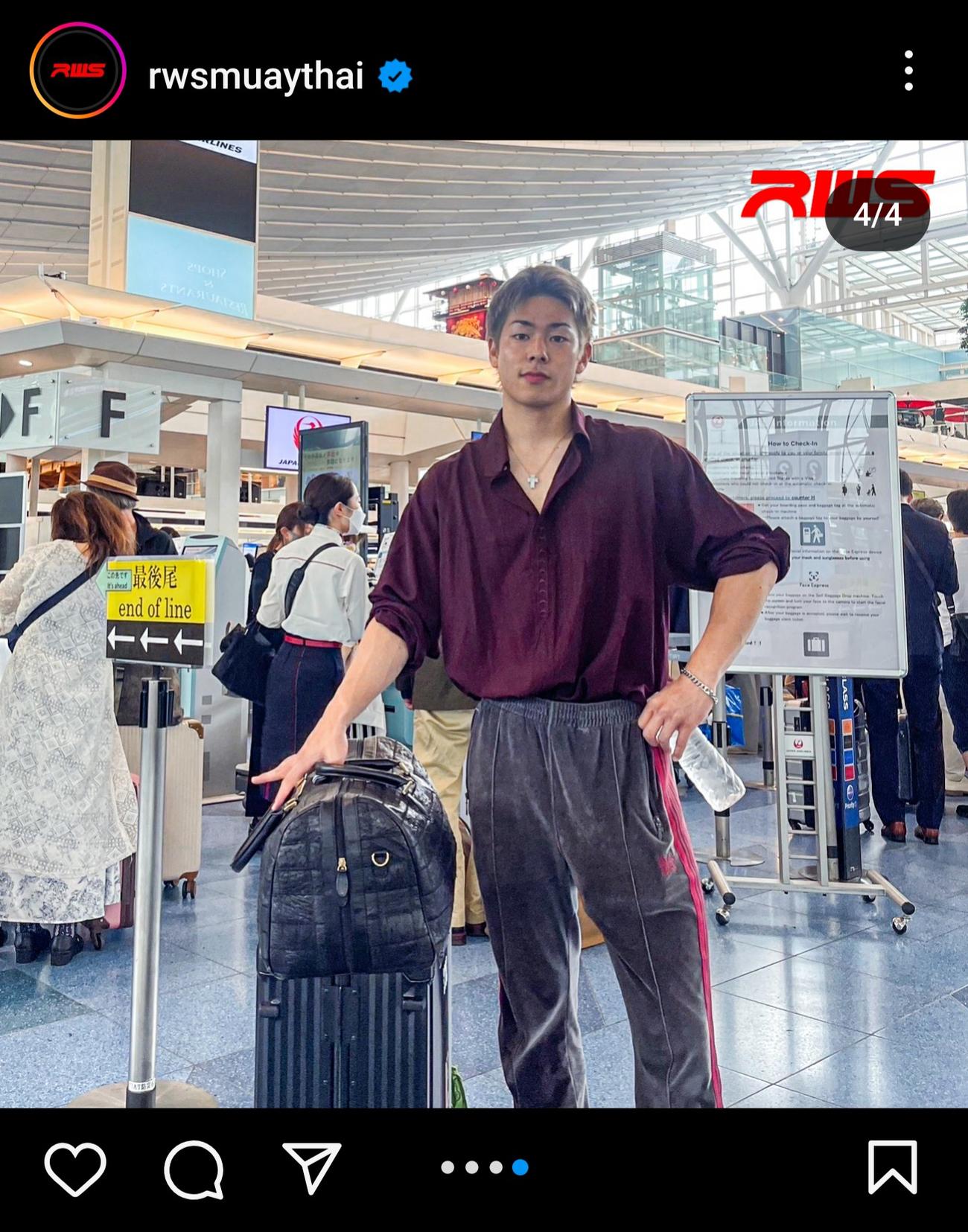 7月1日のキックマッチのため、タイに到着したRIZINファイター三浦孝太（ラジャダムナムスタジアム公式インスタグラムから）