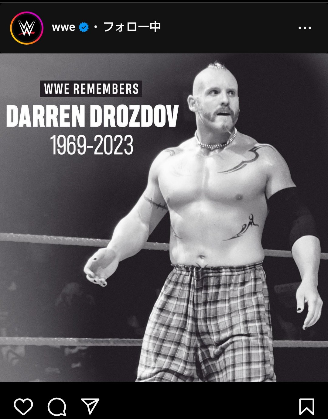 54歳で死去したWWEの元レスラー、ダレン・ドロズドフさん（WWE公式インスタグラムから）