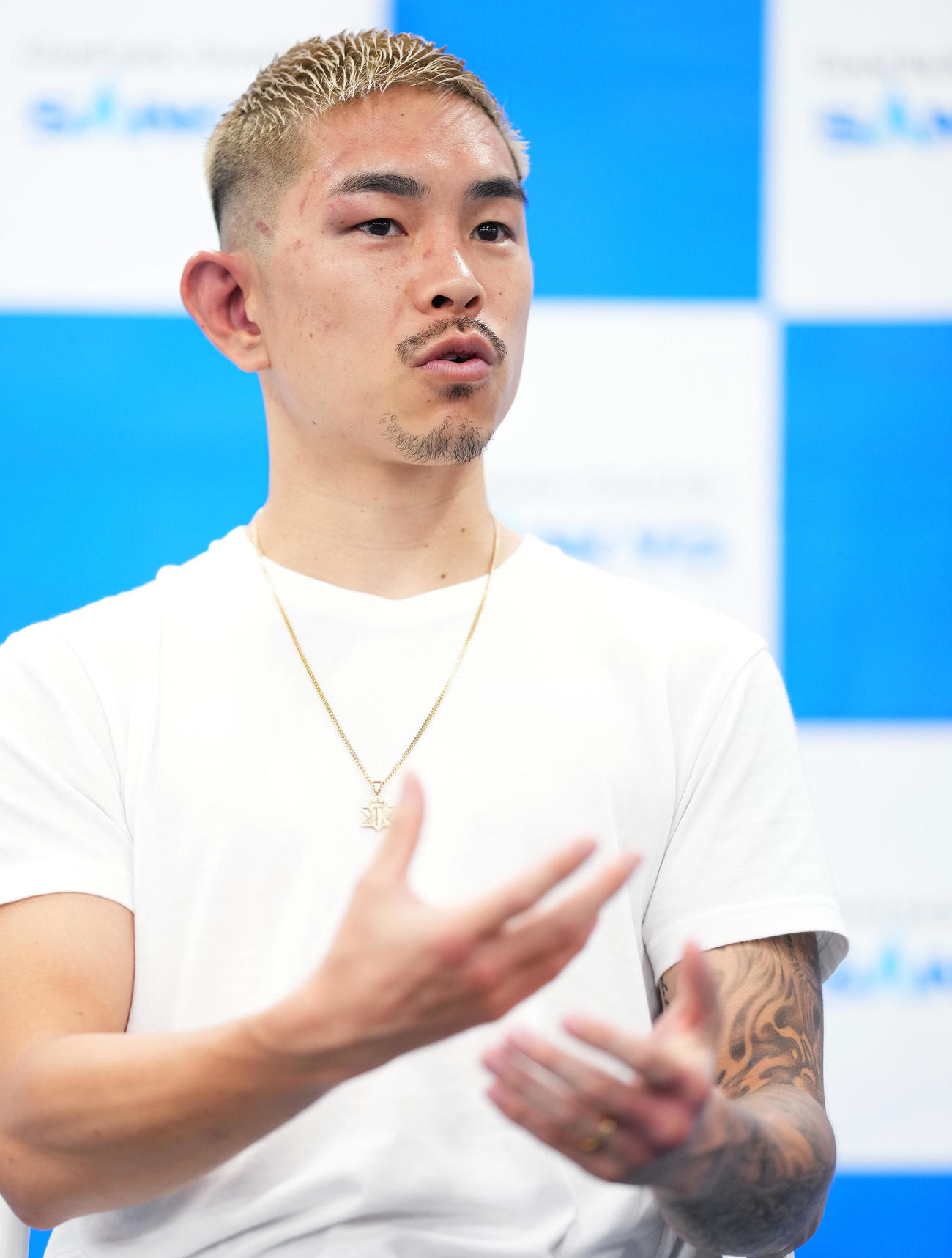 WBA世界スーパーフライ級タイトルマッチから一夜明け、会見で心境を話す井岡一翔（2023年6月撮影）