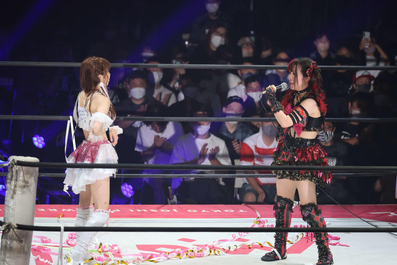 東京女子大田区大会　瑞希への思いを話す伊藤麻希（撮影・渋谷征平）