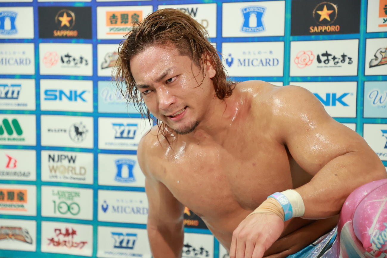 引き分けで、両者痛み分けの海野翔太（新日本プロレス提供）
