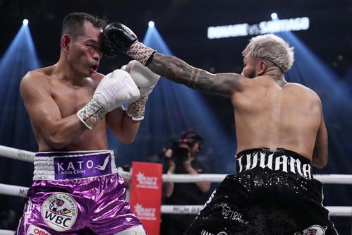 ドネア（左）と戦うサンティアゴ（AP）