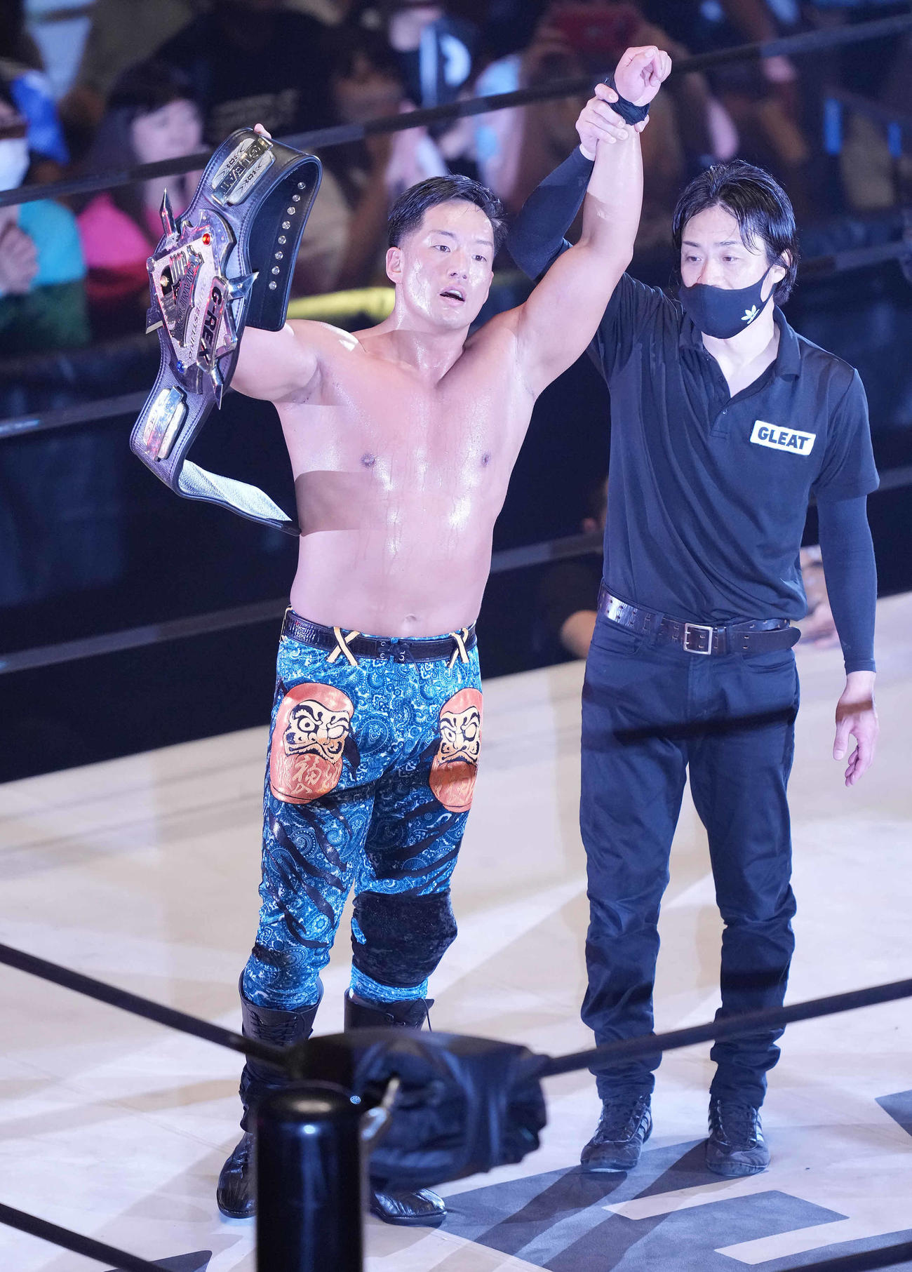 田村ハヤトに勝利し防衛に成功したT－Hawk（撮影・鈴木みどり）