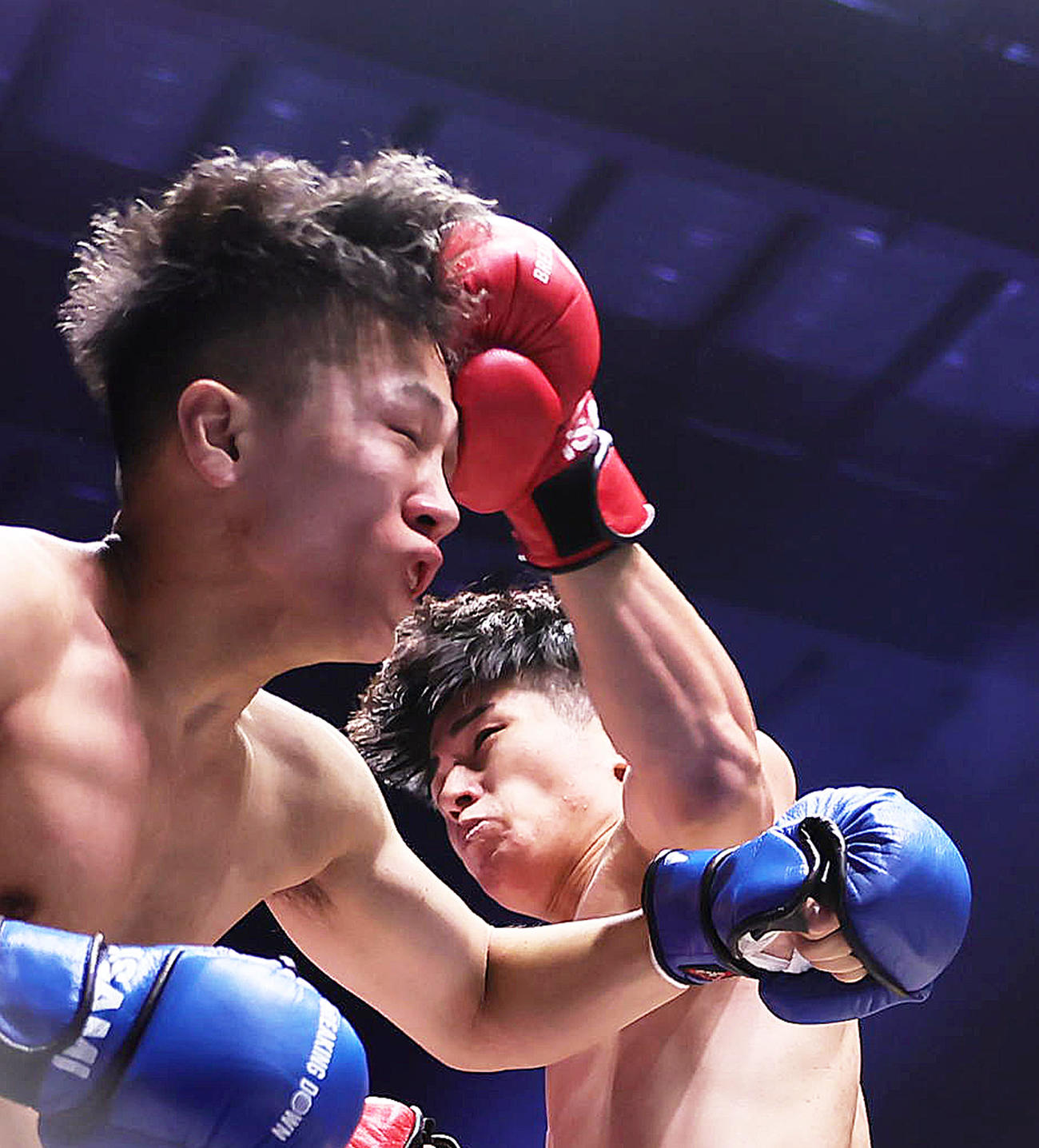 レオ（左）を攻める西島（撮影・足立雅史）