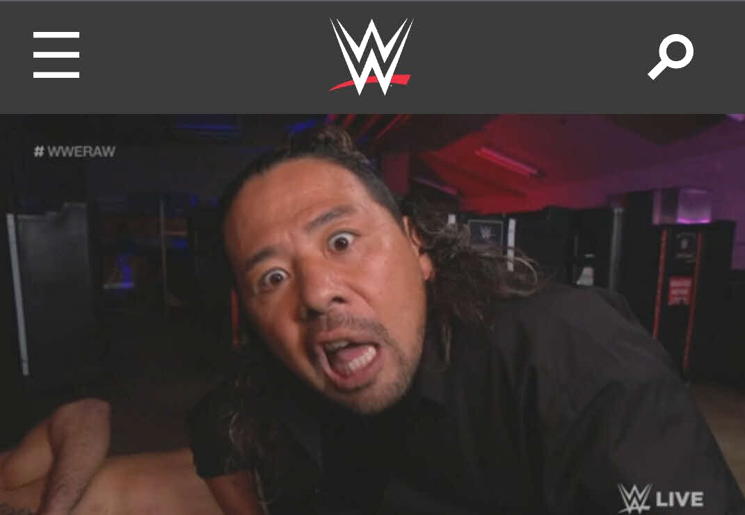 大型画面で登場し、WWE世界ヘビー級王者セス“フリーキン”ロリンズに「黙ってろ、タコ！」と言い放つ中邑真輔（WWE公式サイトから）