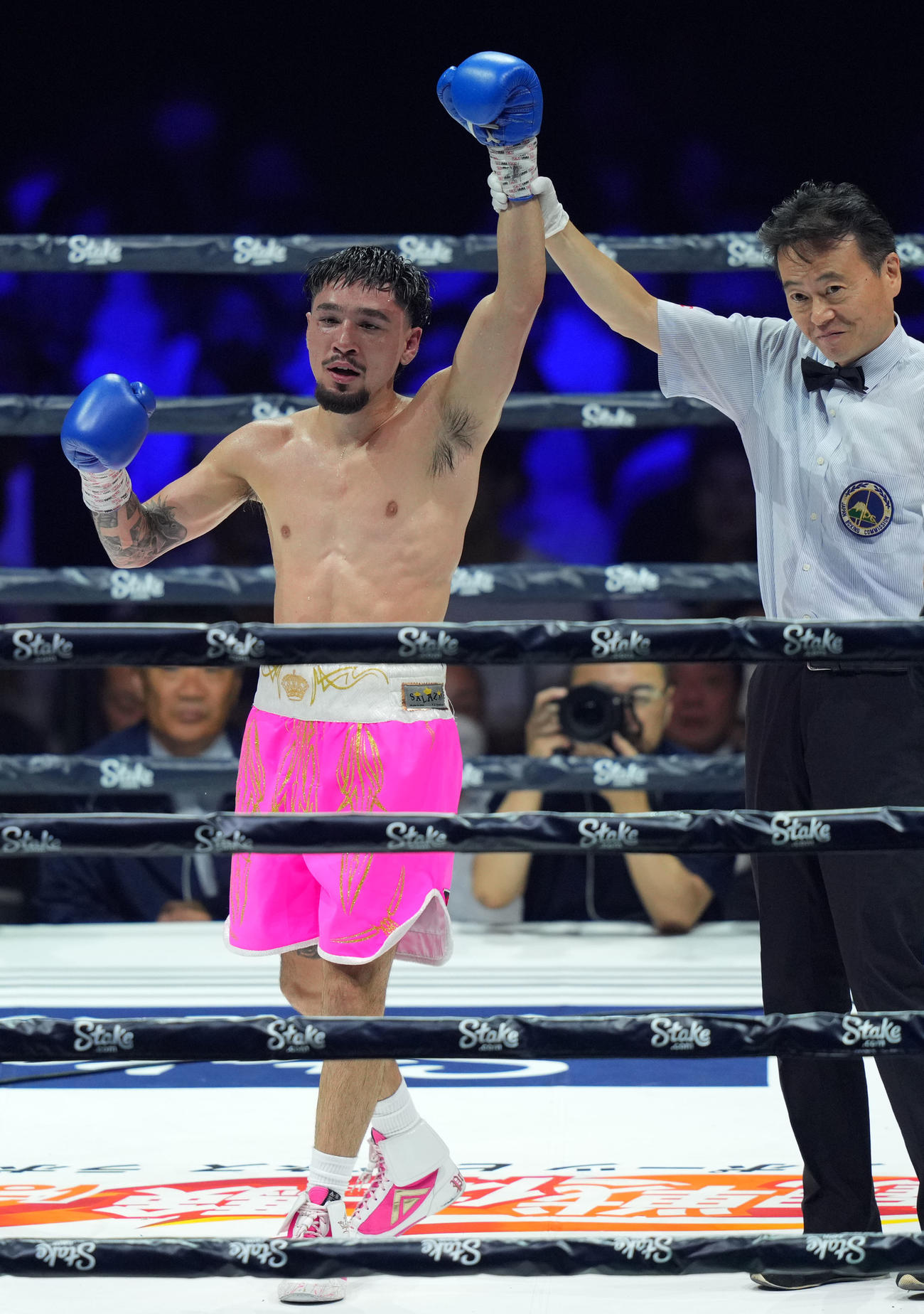 7回TKO勝利を果たしたアンソニー・オラスクアガ（撮影・横山健太）