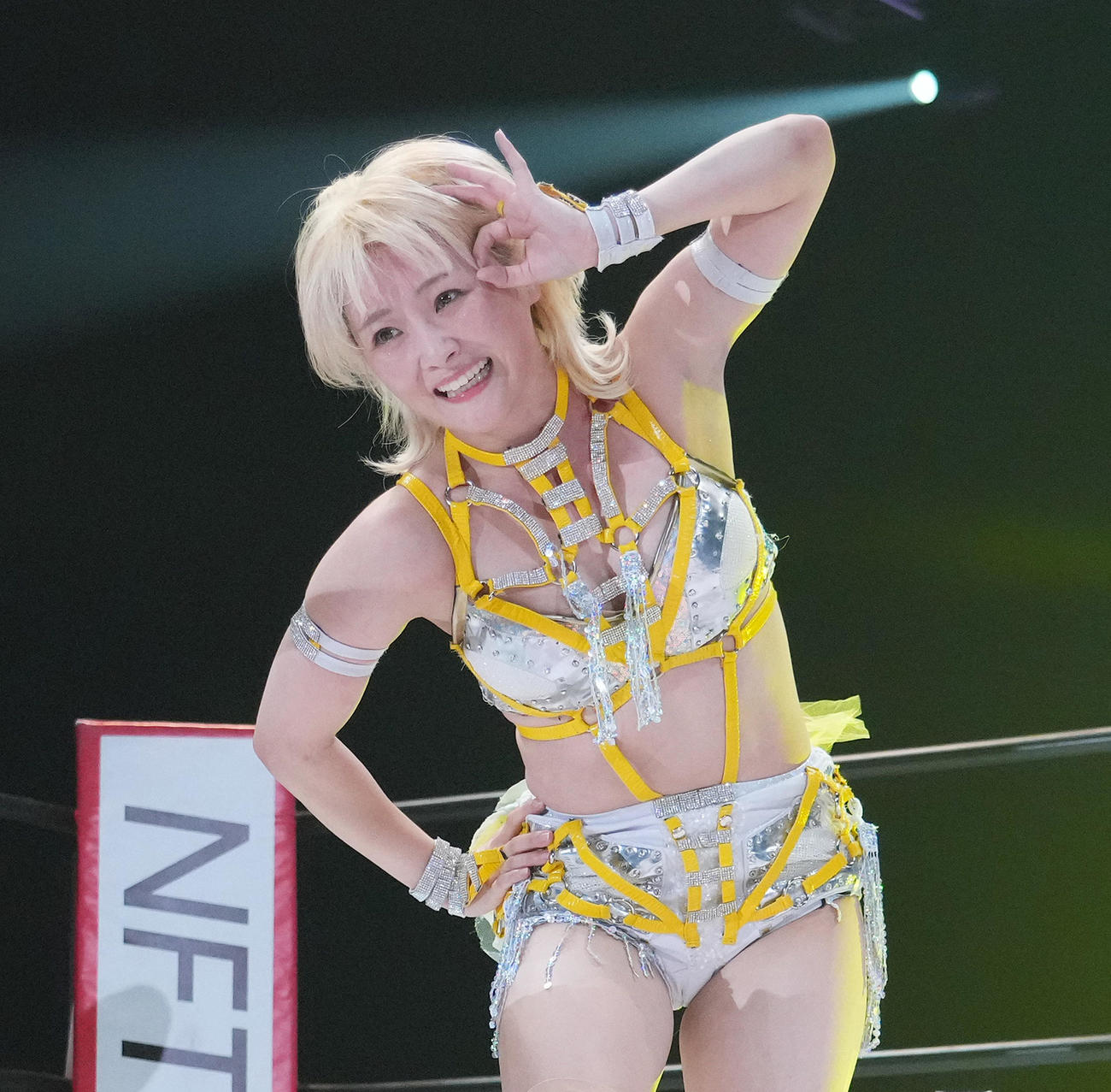 5★STAR GP　中野たむを破り、ぽいポーズをするなつぽい（撮影・菅敏）