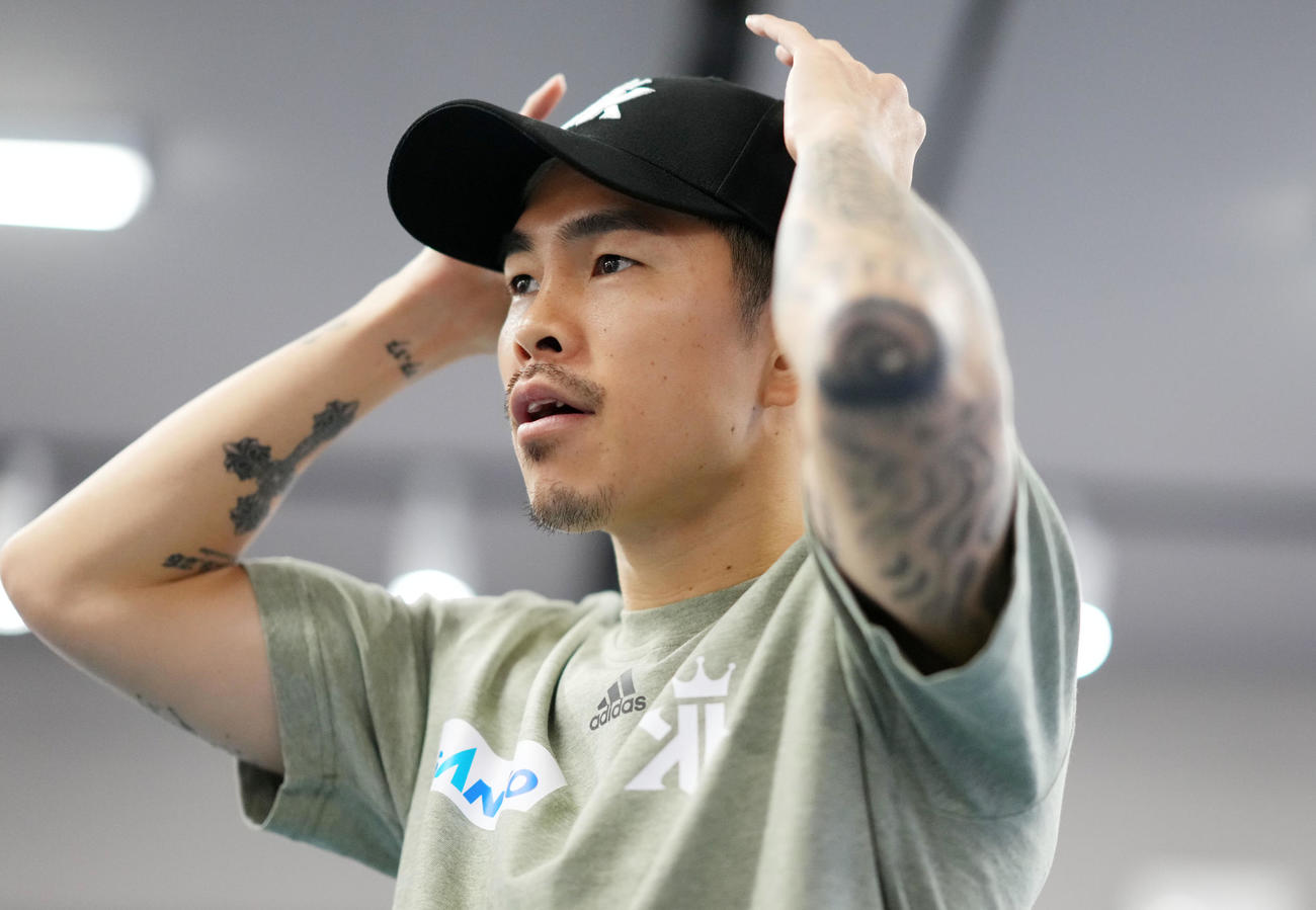 トレーニングを終え引きあげる井岡（撮影・横山健太）