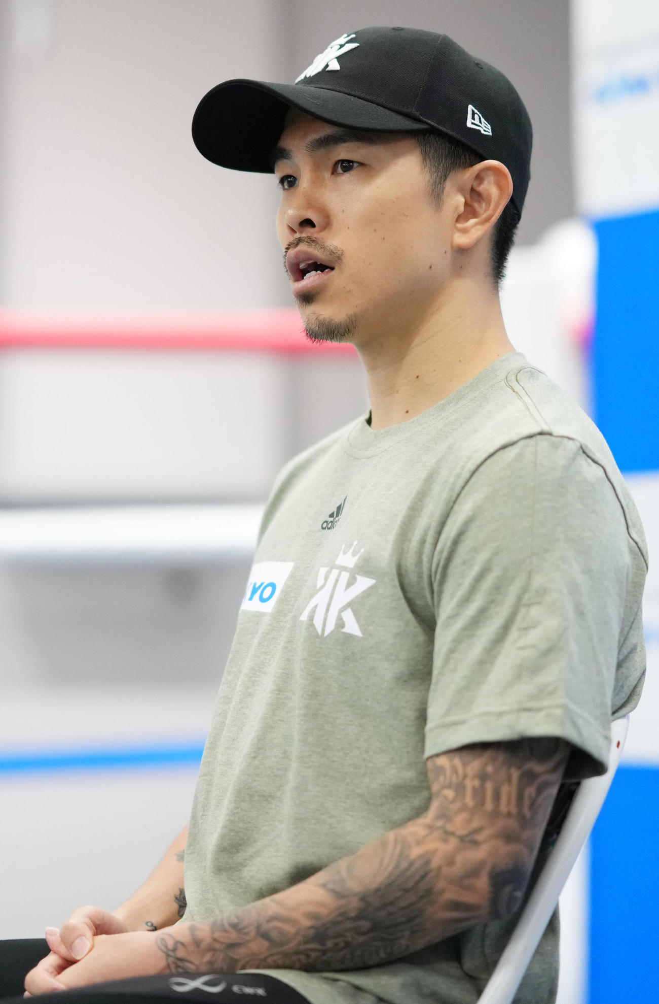 試合への意気込みを語る井岡（撮影・横山健太）