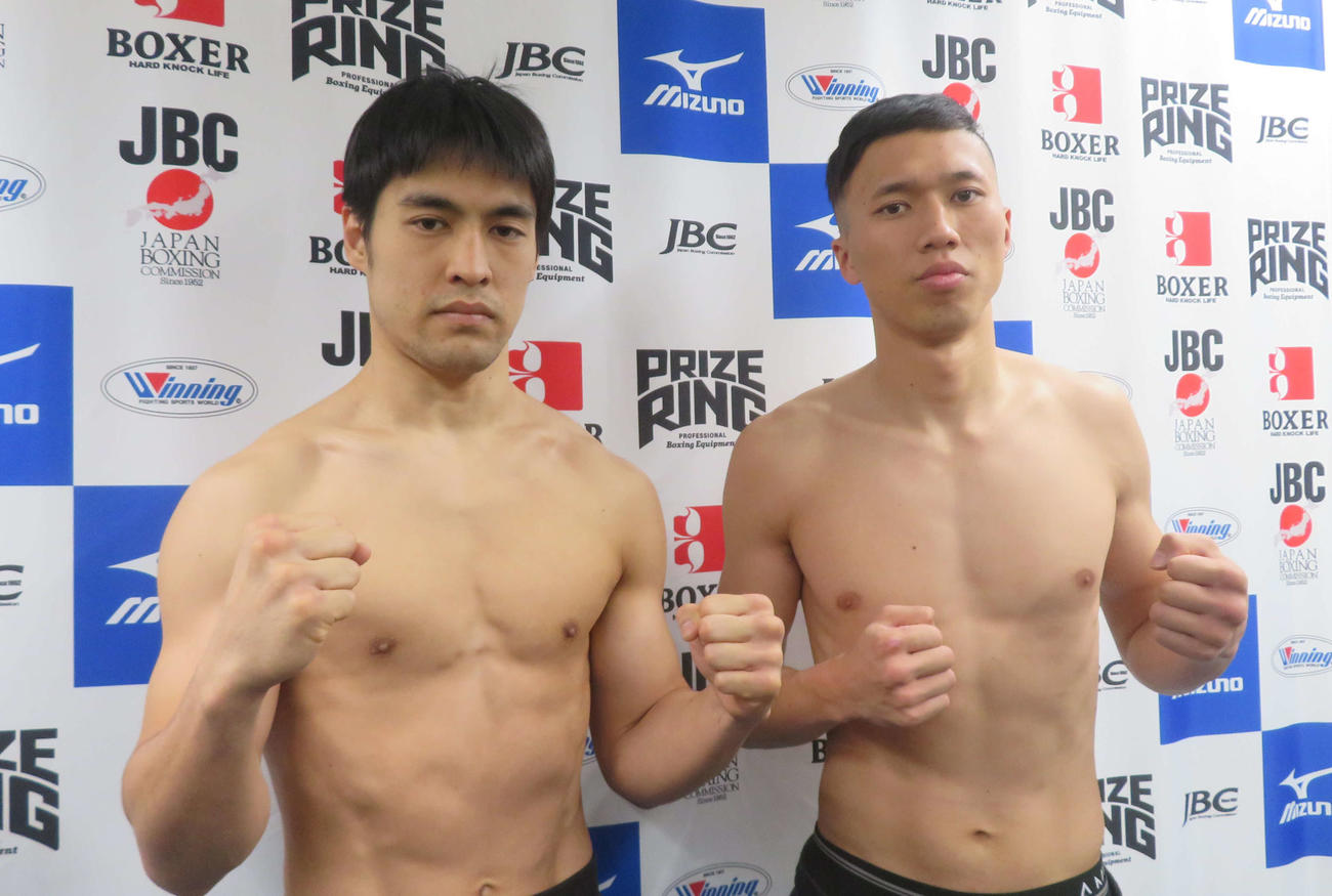 全日本本新人王ミドル級決勝に臨む東軍代表の赤井英五郎（左）と西軍代表の冨永一希