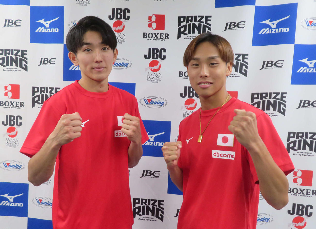 全日本新人王決勝を控えるミニマム級の北野毅郎（右）、ライトフライ級の磯金龍という大橋ジムコンビ